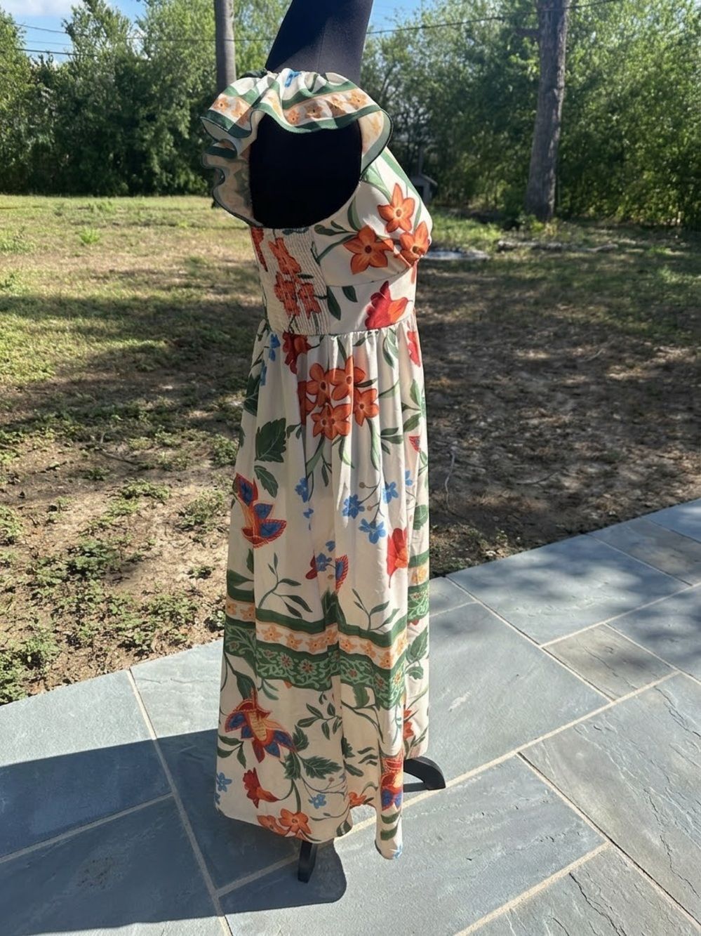 Tropical Floral Long Maxi Dress Size Medium Vacation Summer Boho Colorful Island - Picture 5 of 10